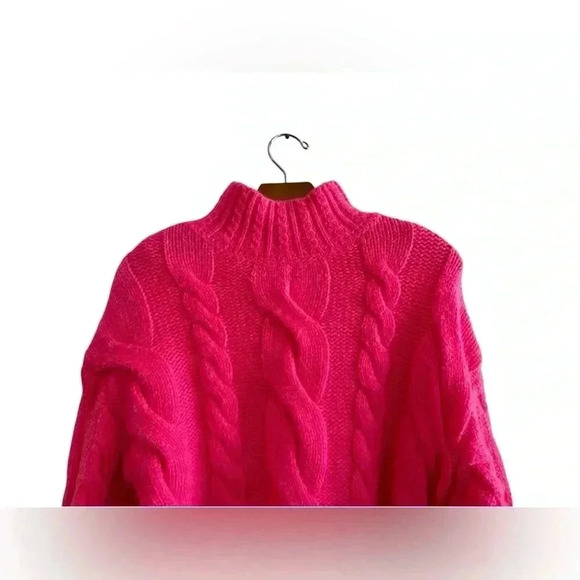 Anthropologie Mock Neck Cable-Knit Sweater XS Pink Wool Blend - Picture 7 of 16